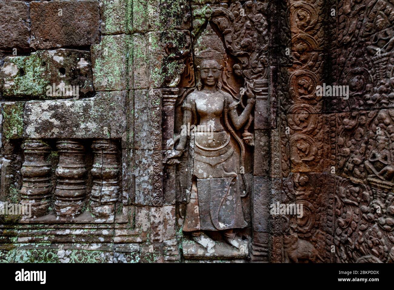 Bas Reliefs Im Bayon Tempel, Angkor Wat Tempel Komplex, Siem Reap, Kambodscha. Stockfoto