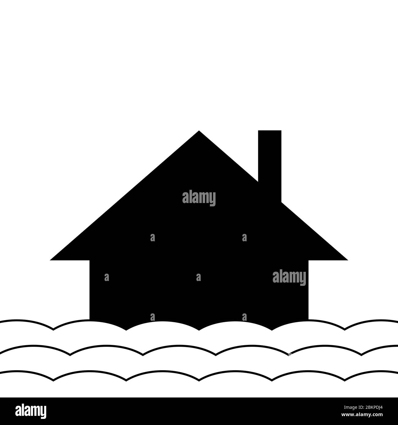 Überflutetes Haus unter Wasser Vektor, minimalistische Vektor Illustration Symbol Stock Vektor