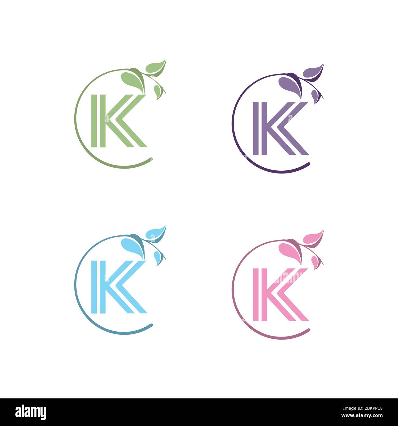 Letter K eco Blätter Logo Symbol Design Vorlage Elemente. Vektorfarbenzeichen. Stock Vektor