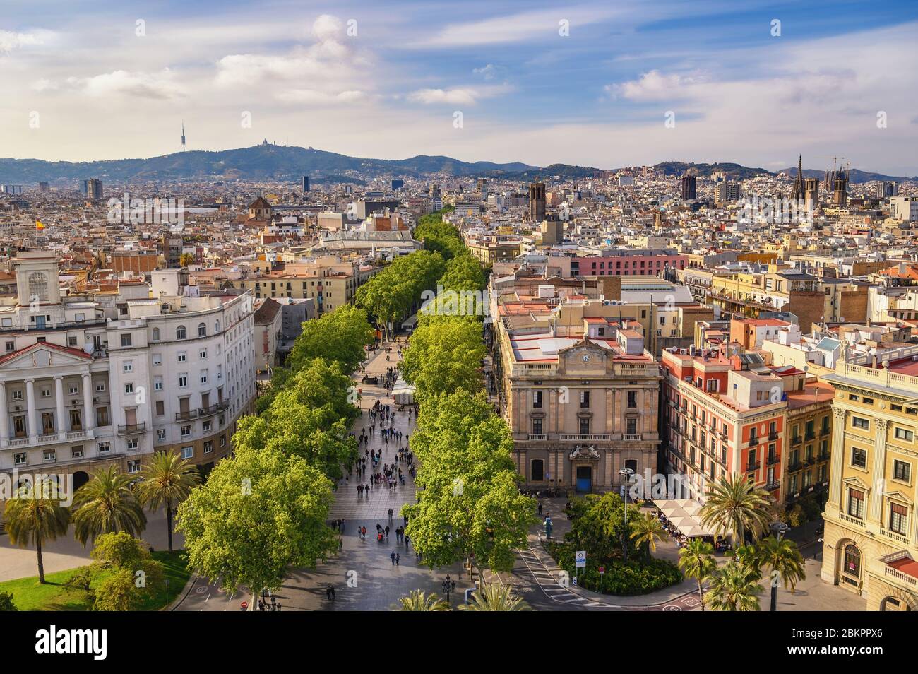 Barcelona Spanien, Blick aus dem Blickwinkel der Skyline der Stadt an der La Rambla Straße Stockfoto