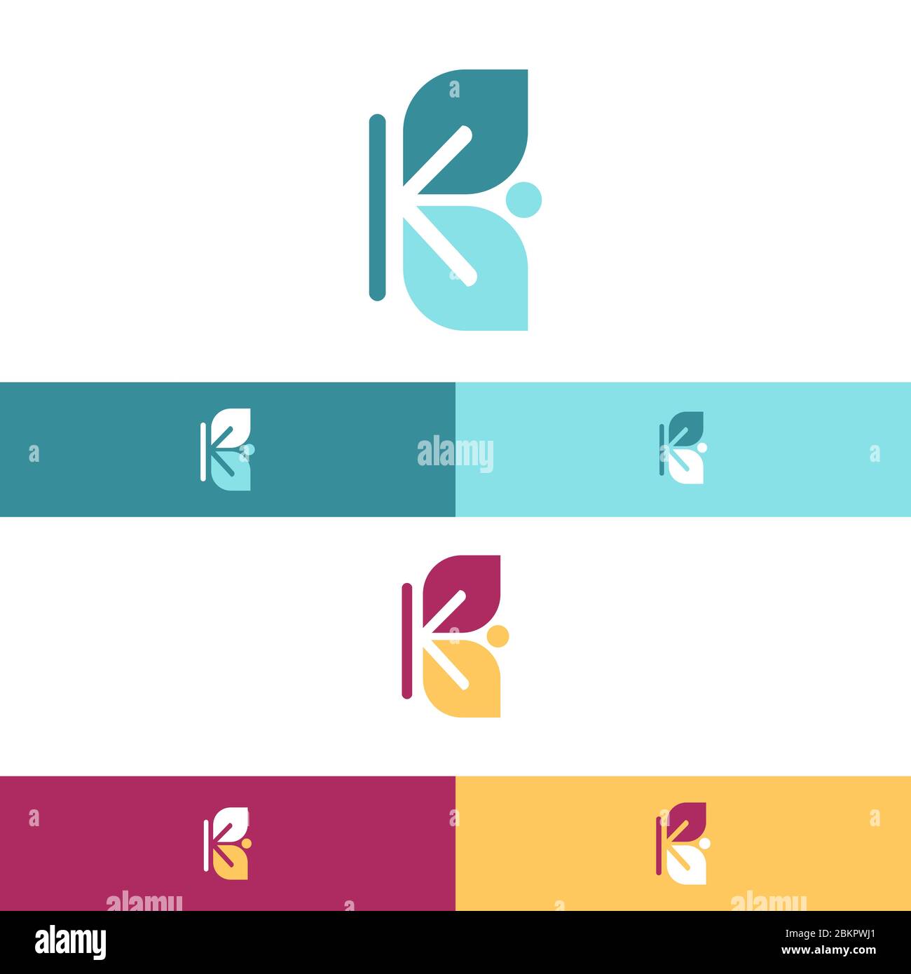 Letter K eco Blätter Logo Symbol Design Vorlage Elemente. Vektorfarbenzeichen. Stock Vektor