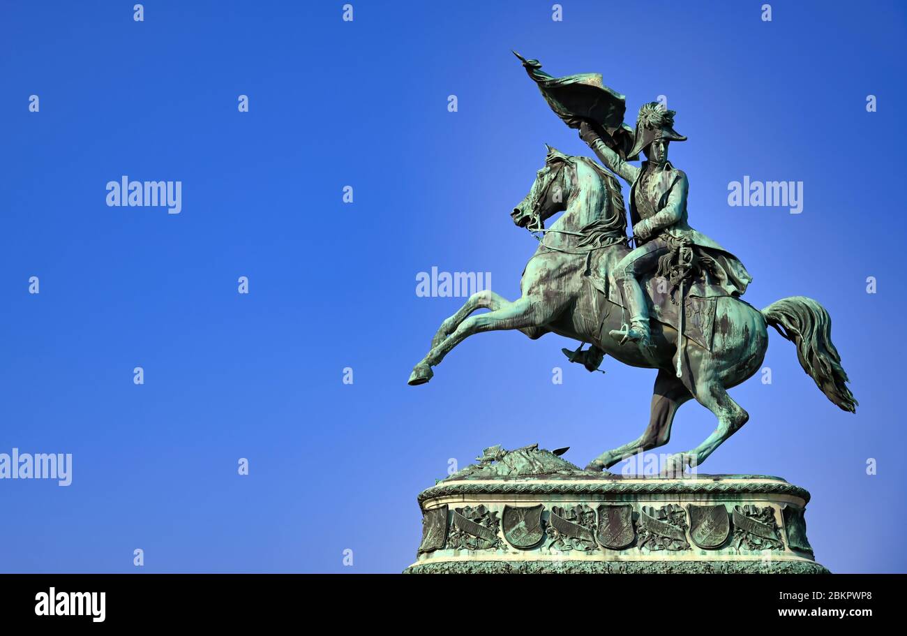 Wien, Österreich - 18. Mai 2019 - Reiterstatue des Erzherzogs Karl vor der Hofburg in Wien, Österreich. Stockfoto