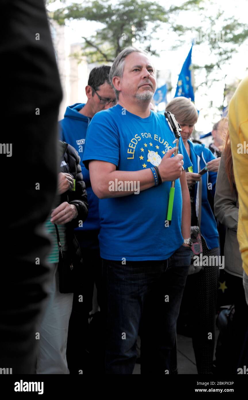 Anti-Boris Johnson Demo in Leeds am Donnerstag, den 29. August. Stoppen Sie den Putschprotest in Leeds gegen Boris Johnsons Prorogationspläne. Stockfoto