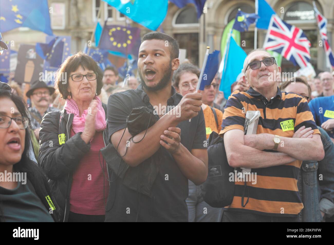 Anti-Boris Johnson Demo in Leeds am Donnerstag, den 29. August. Stoppen Sie den Putschprotest in Leeds gegen Boris Johnsons Prorogationspläne. Stockfoto