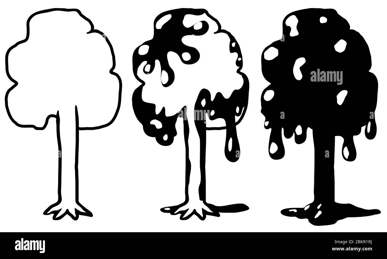 Ölverschmutzung Baum Stufen Schablone schwarz, Vektor-Illustration, horizontal, isoliert Stock Vektor