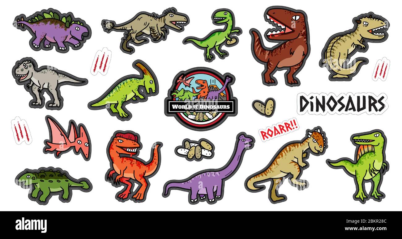 Dinosaurus Charakter Design Zeichentrickset. Stock Vektor