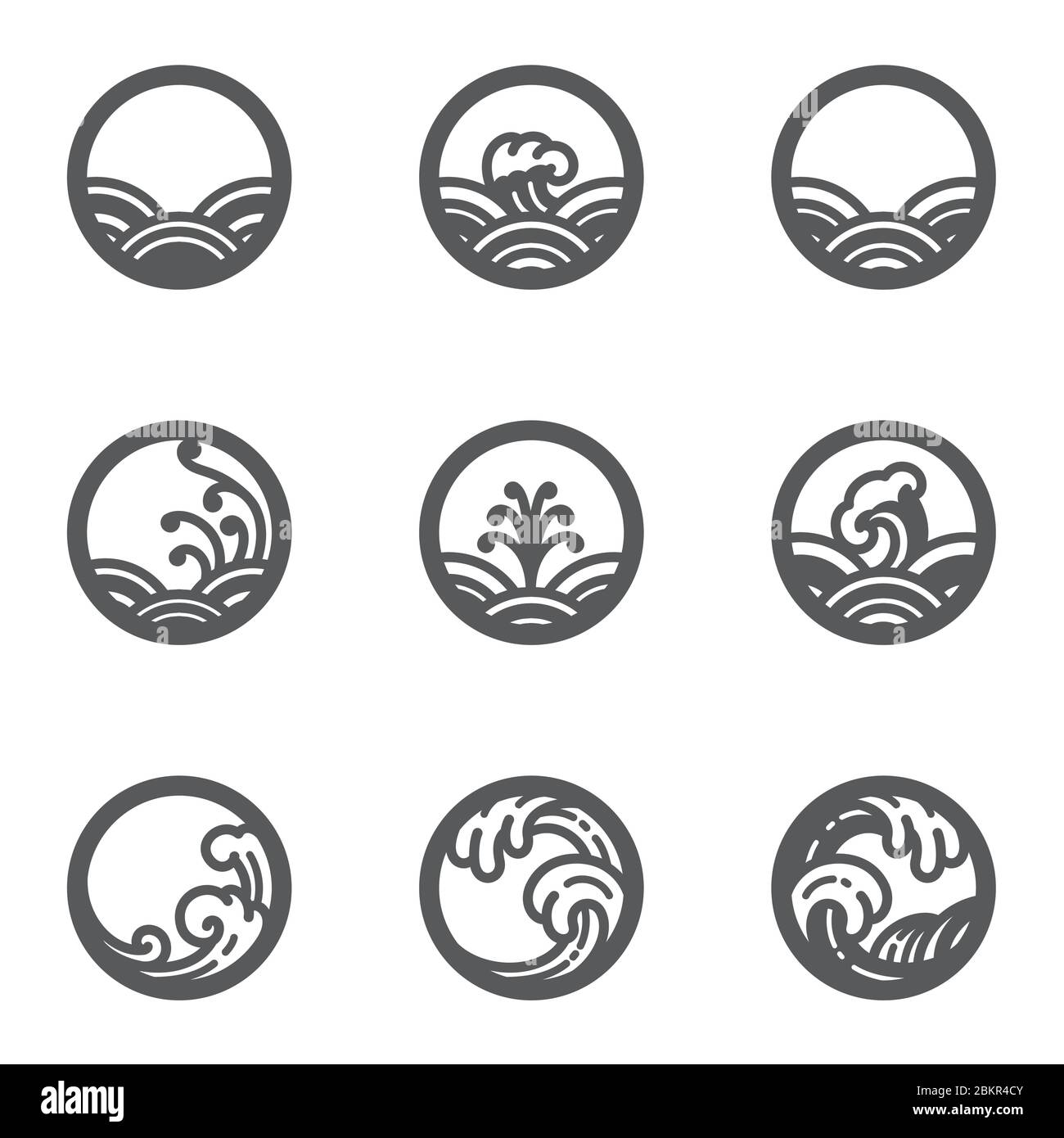 Symbol für Wasserwelle gesetzt. Design in runder Form und gut für den Einsatz als Orient Meer Meer Symbole oder Beschilderung oder traditionelle Logo. Für das Produkt aus Wasser oder Stock Vektor
