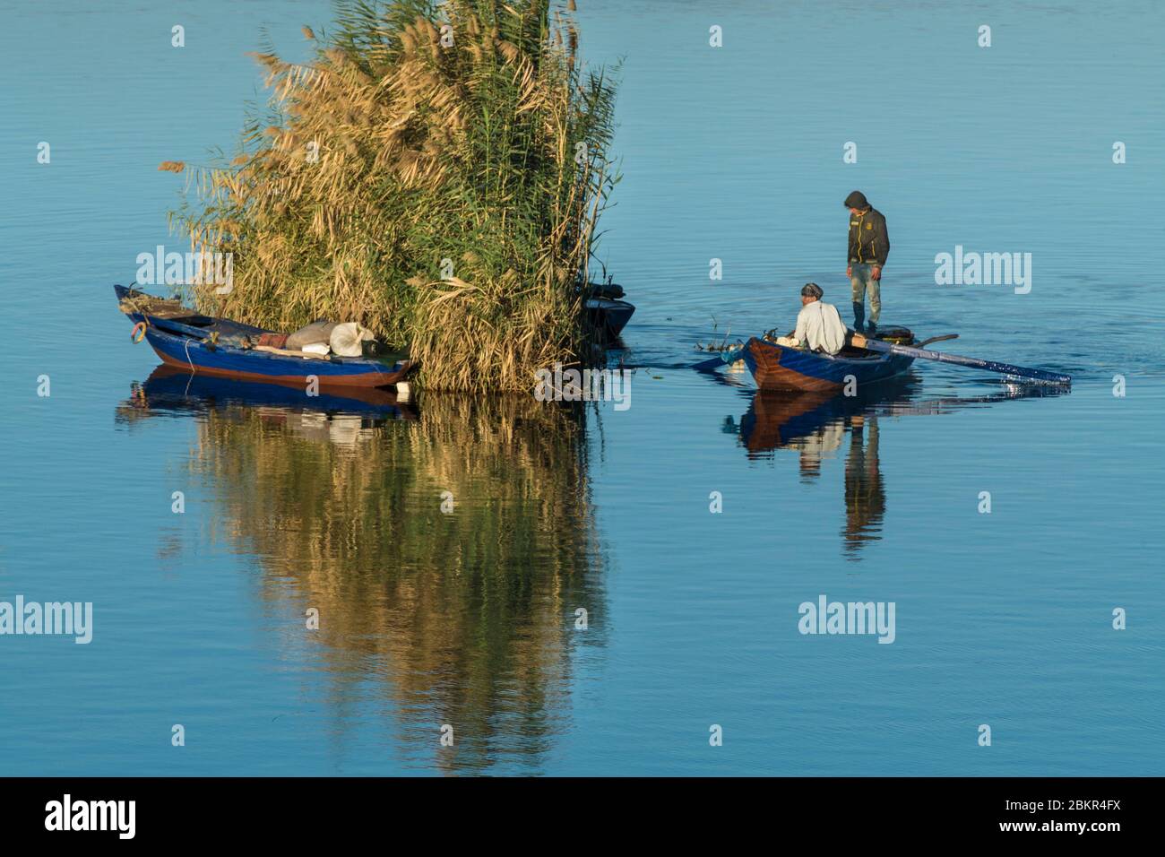 Ägypten, Oberägypten, Niltal, Assuan, Fischer am Nil Stockfoto
