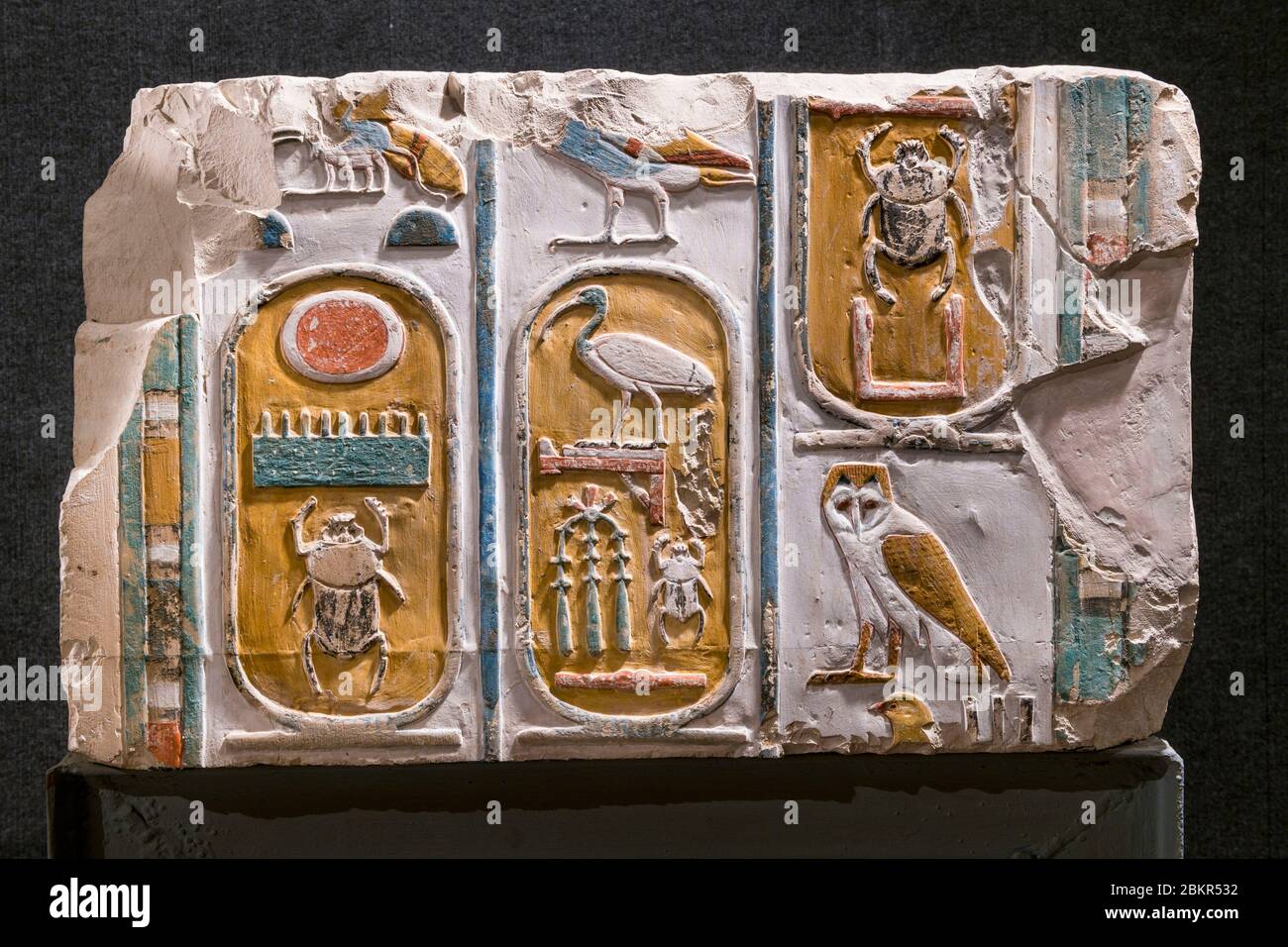Ägypten, Oberägypten, Niltal, Luxor, Luxor Museum, drei Kartuschen des Königs Thutmosis I. und Thutmosis III Stockfoto