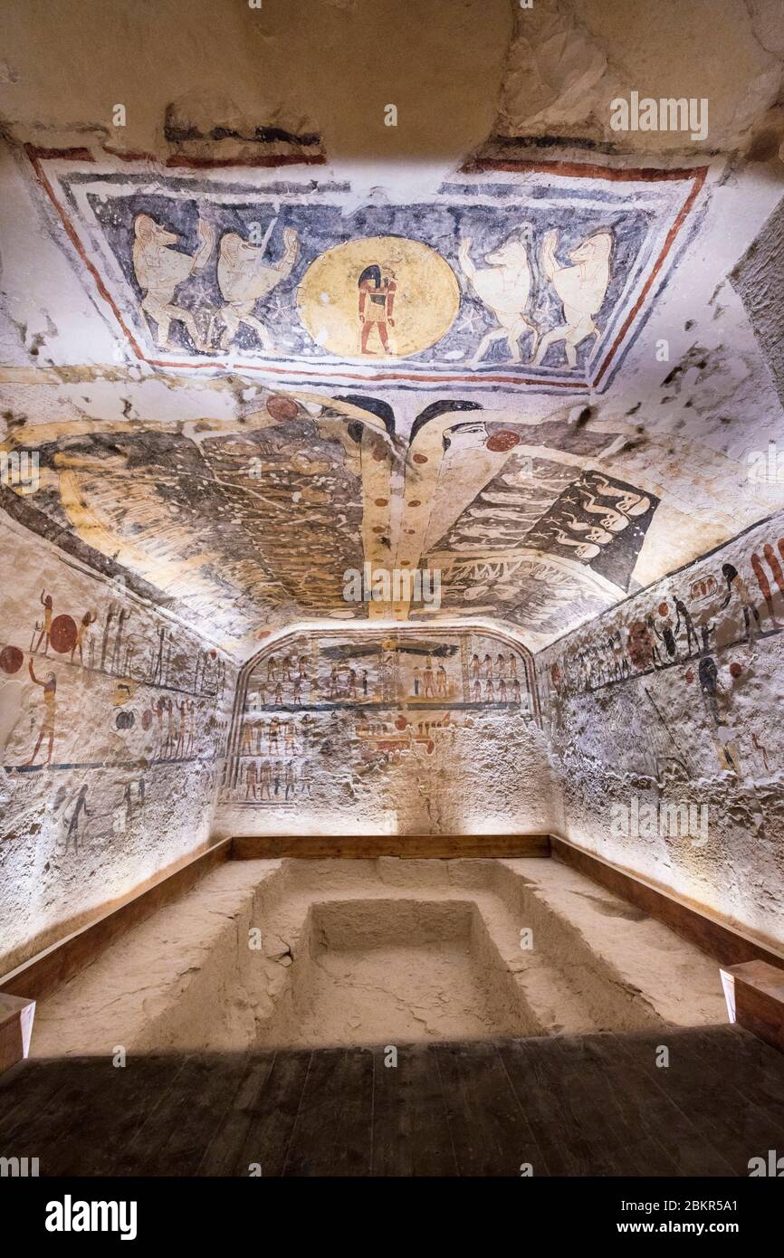 Ägypten, Oberägypten, Niltal, Umgebung von Luxor, Thebes Nekropole als Weltkulturerbe der UNESCO, Tal der Könige, die Grabkammer im KV6 Grab des Königs Ramses IX Stockfoto
