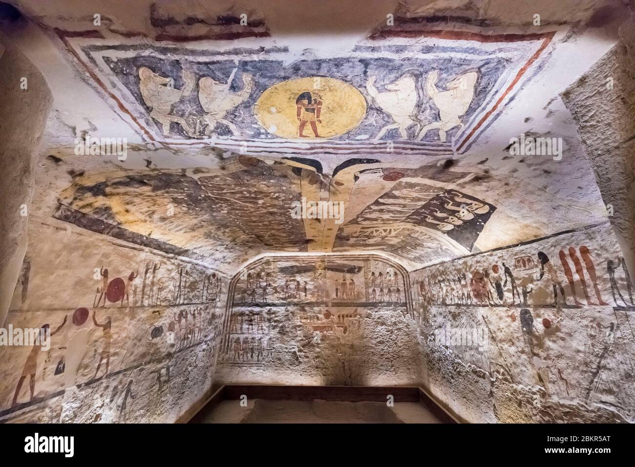 Ägypten, Oberägypten, Niltal, Umgebung von Luxor, Thebes Nekropole als Weltkulturerbe der UNESCO, Tal der Könige, die Grabkammer im KV6 Grab des Königs Ramses IX Stockfoto