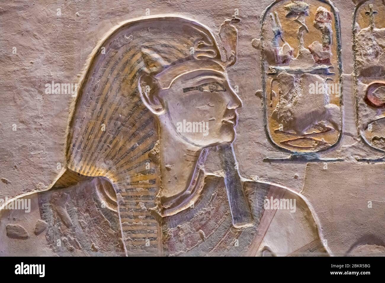 Ägypten, Oberägypten, Niltal, Umgebung von Luxor, Thebes Nekropole als Weltkulturerbe der UNESCO, Tal der Könige, Wandmalerei im KV6 Grab des Königs Ramses IX Stockfoto