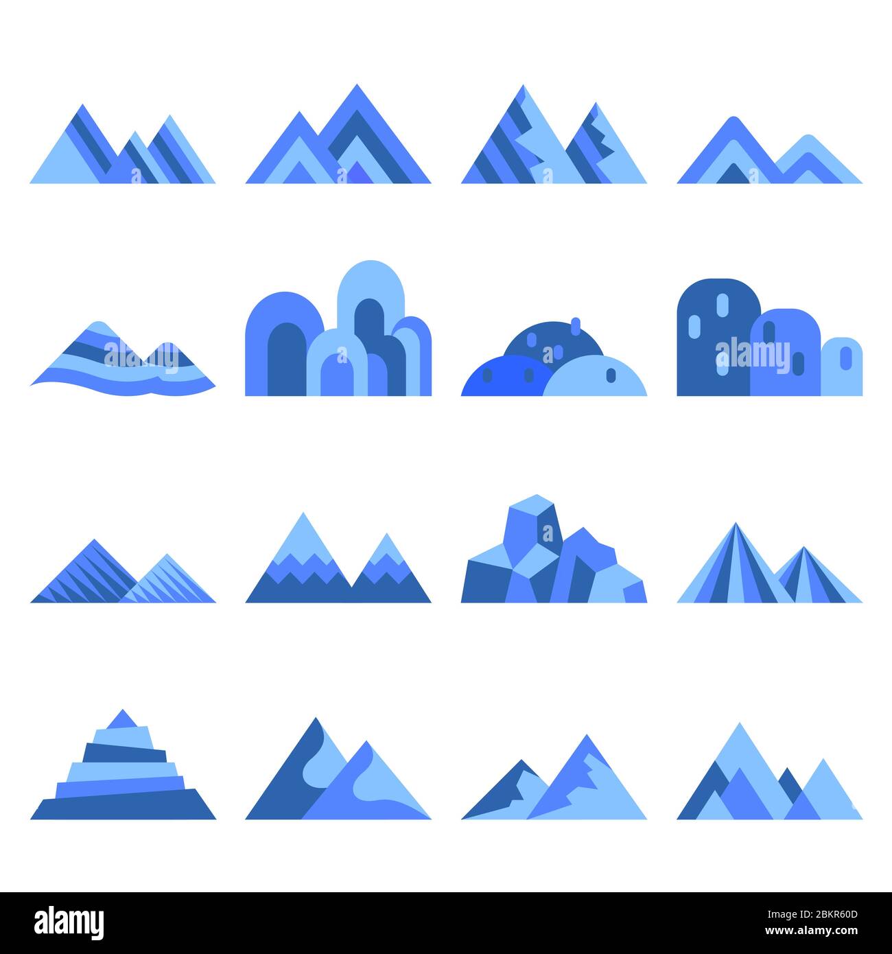 Blaues Berg-Symbol auf weißem Hintergrund gesetzt. - Vektorgrafik. Stock Vektor