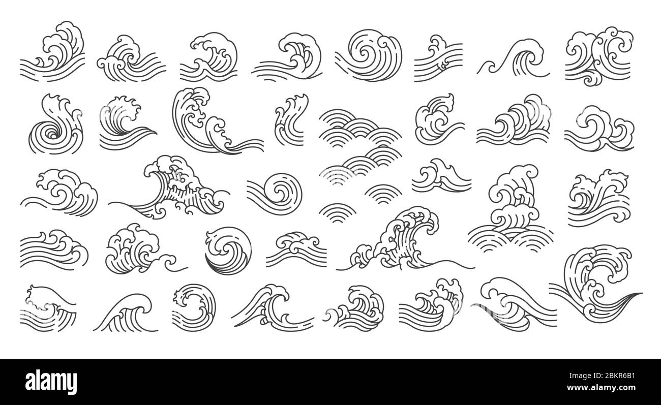 Set von orientalischen Welle Illustration. Japan-Welle. Linearer Stil. - Vektor. Stock Vektor