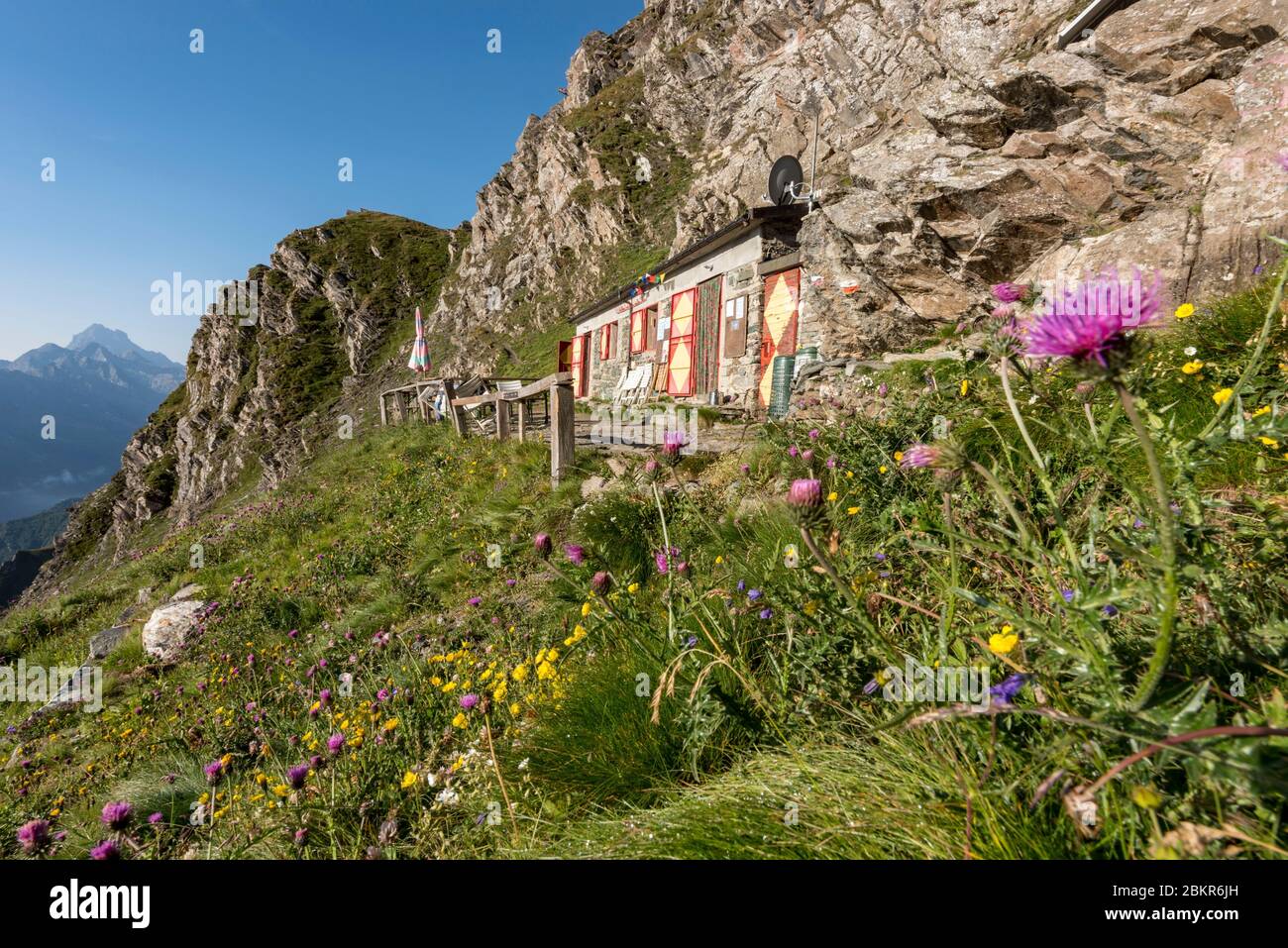 Frankreich, Hautes-Alpes (05), regionaler Naturpark Queyras, Abries, Col bouchet, die Schutzhütte Nino Sardi Stockfoto