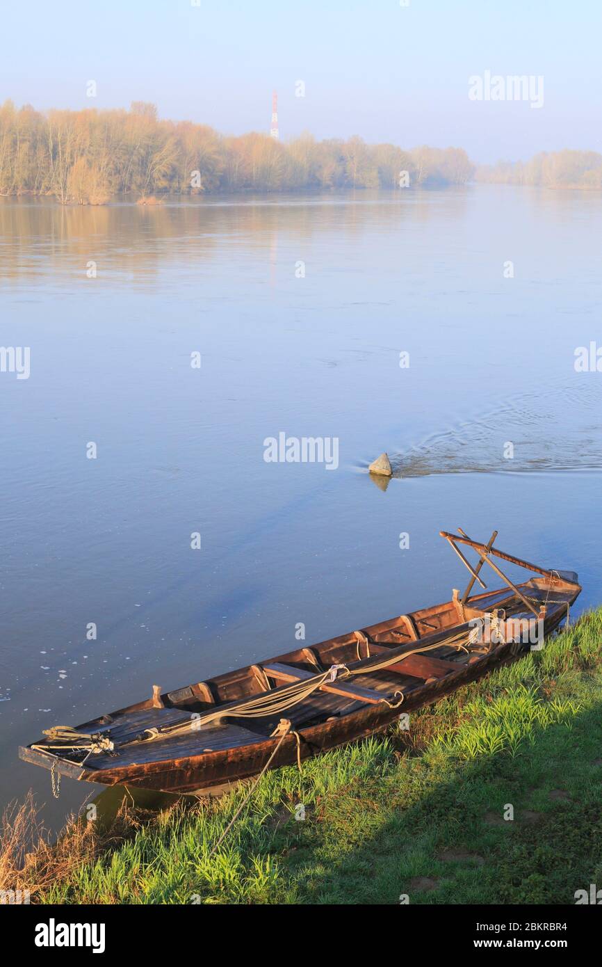 Frankreich, Loiret, Combleux, Gemeinde das traditionelle Loire-Flachbodenboot mit dem Namen Futreau liegt im Umkreis des Loire-Tals, das von der UNESCO zum Weltkulturerbe erklärt wurde Stockfoto