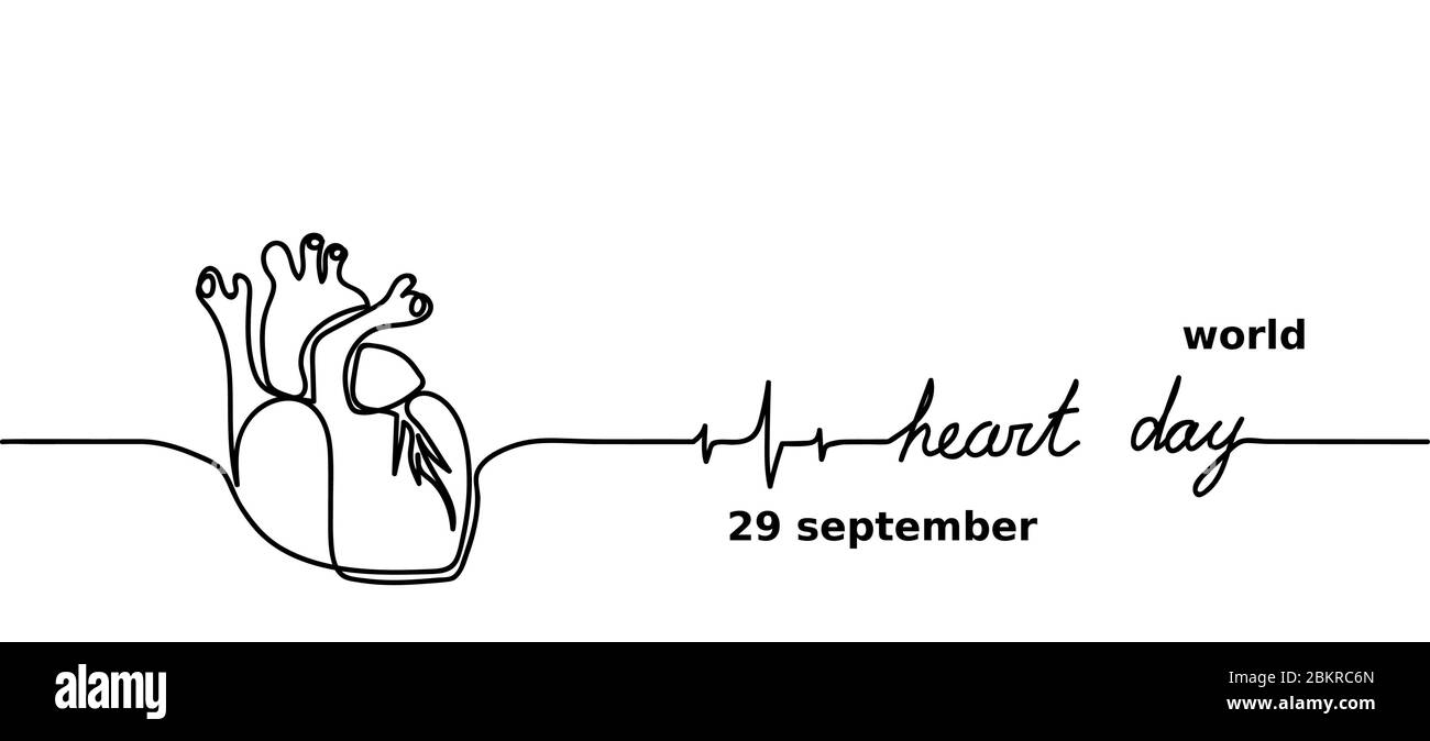 Weltherztag für Banner-Design. Medizinisches Konzept, Vektorhintergrund. World Heart Day einfach eine einzige Zeile Hintergrund. Kontinuierliche Handzeichnung Stock Vektor