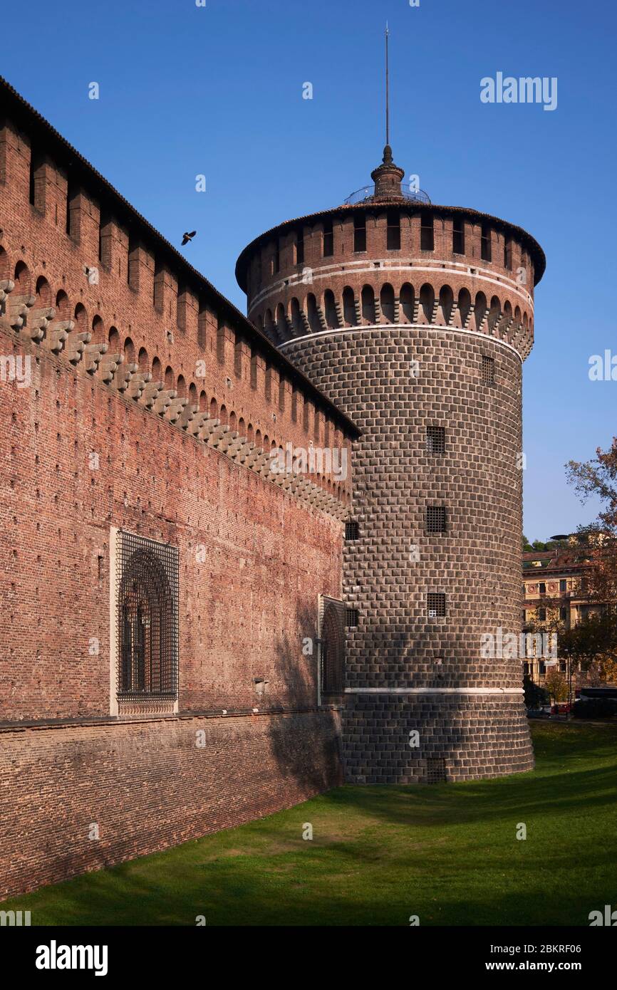 Italien, Lombardei, Mailand, Castello Sforzesco (Castello Sforzesco), erbaut im 15. Jahrhundert von Herzog von Milan Francesco Sforza Stockfoto