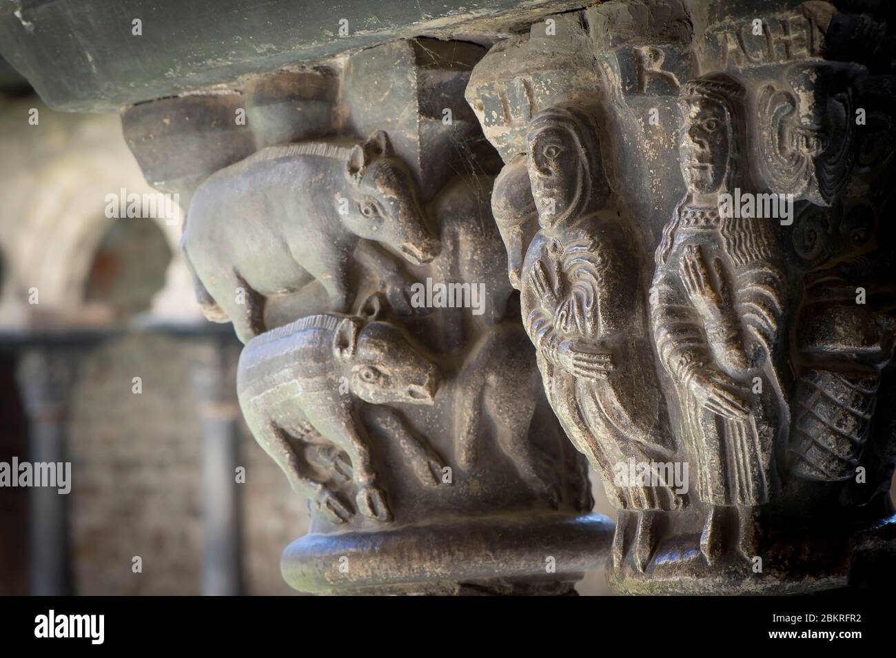 Italien, Aostatal, die Stadt Aosta, die Stiftskirche des Heiligen Bären, die weißen Marmorskapelle des primitiven Klosters aus dem Jahr 1133 Stockfoto