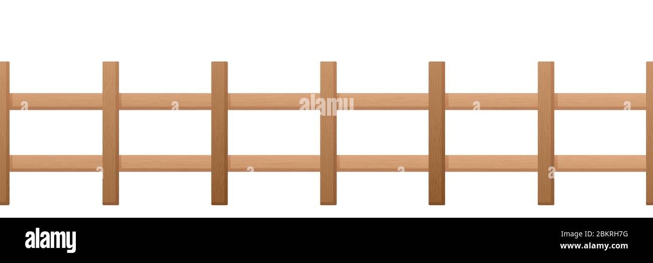 Holzzaun breite Lücken im rustikalen Stil. Neuer Holzzaun große Lücken zwischen Säulen Schutz. Stock Vektor