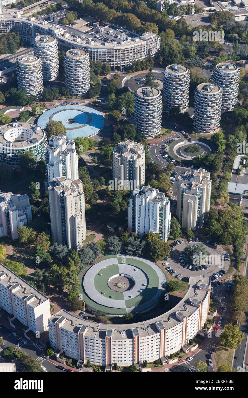 Frankreich, Val de Marne, Creteil, Quartier du Palais, Gebäude im Kreis oder rund oder Kurve (Luftaufnahme) Stockfoto
