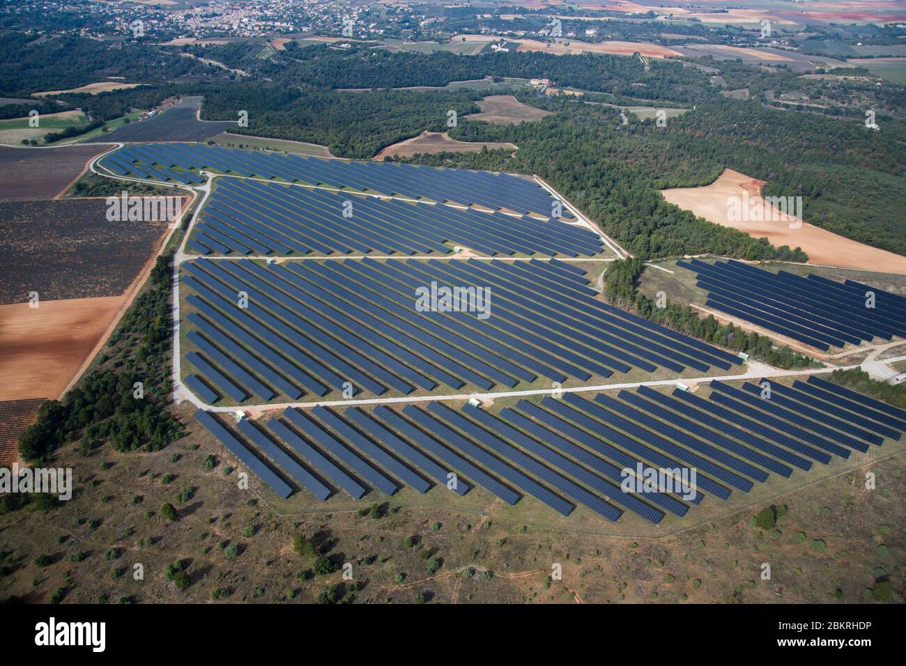 Frankreich, Alpes de Haute Provence, Saint Martin de Bromes, Solarkraftwerk (Luftaufnahme) Stockfoto