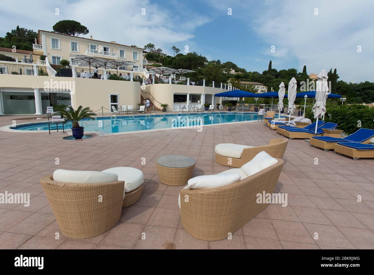 Frankreich, Var, Gassin, Presqu'ile de Saint Tropez, Hotel Villa Belrose, 5 Sterne der Althoff Gruppe mit Blick auf die Bucht von Saint Tropez Stockfoto