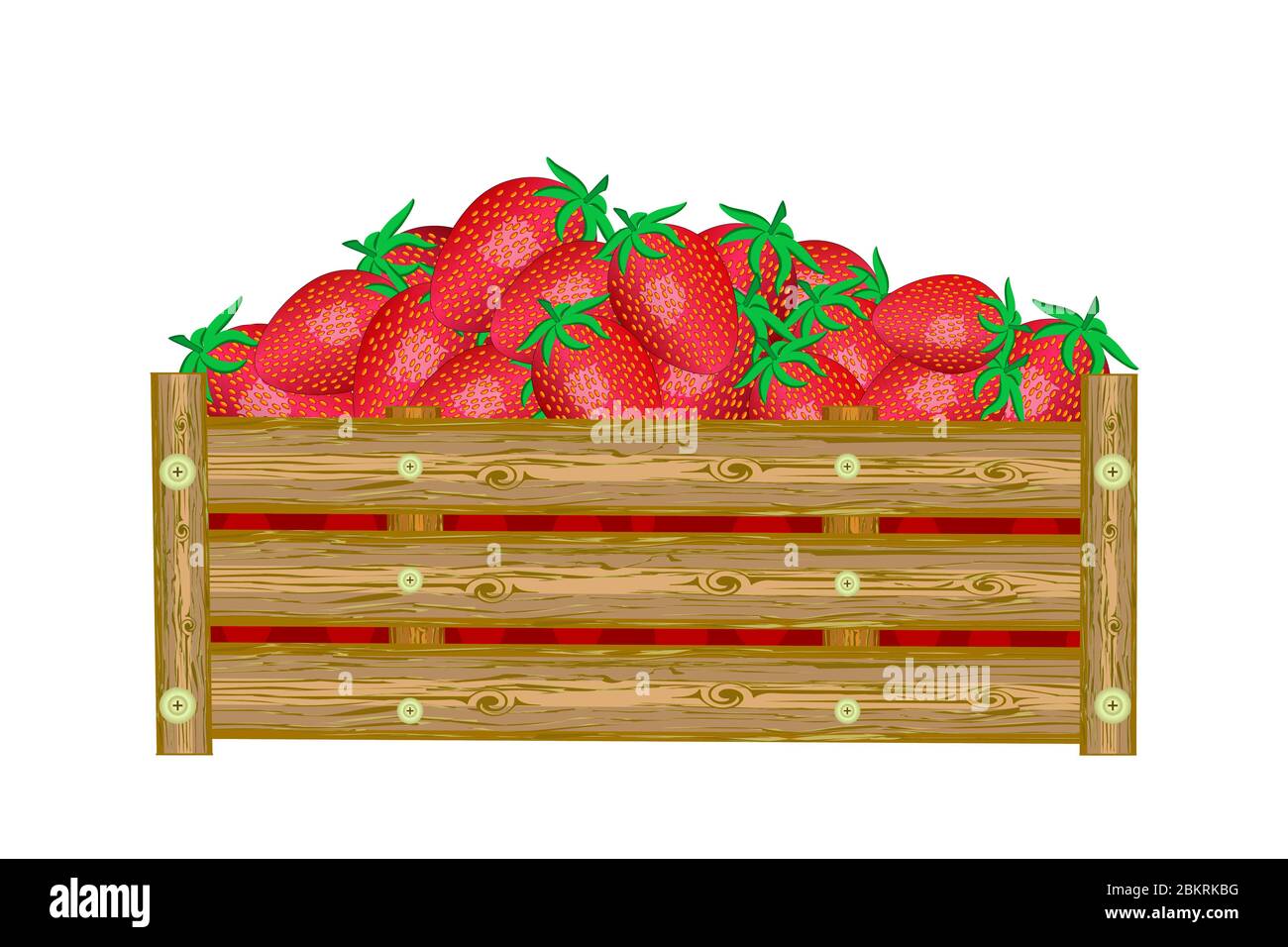 Erdbeeren in Box auf weißem Hintergrund isoliert. Kiste mit saftigen Erdbeeren. Öko Bauernhof, Markt, Transport. Etikett, Paket, Banner, Symbol. Vektor Stock Vektor