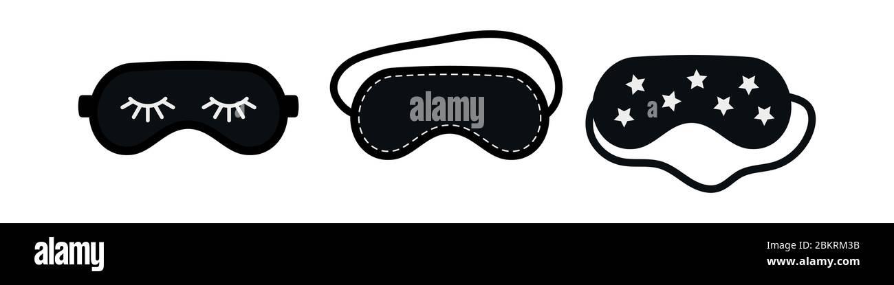 Schwarze Augen Schlafmaske auf weißem Hintergrund isoliert gesetzt. Stock Vektor
