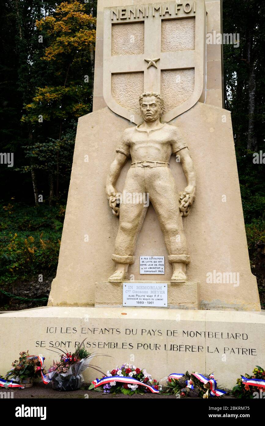Frankreich, Doubs, Montecheroux, Lomont-Massiv, Passage de la Douleur, Denkmal zu Ehren der Maquisards von Lomont August 1944 Stockfoto