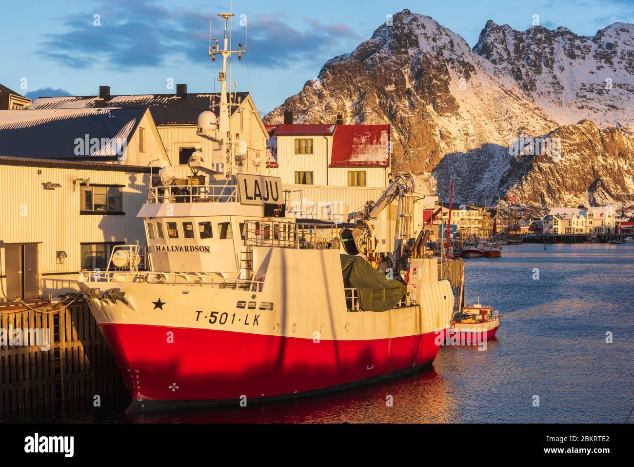 Norwegen, Nordland County, Lofoten Islands, Henningsvaer, Hafen Stockfoto