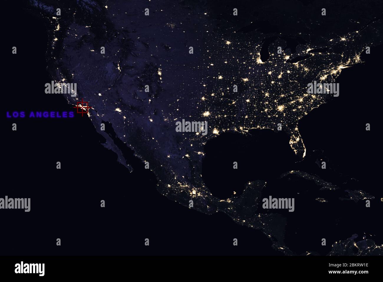 Hochauflösende Karte Zusammenstellung der USA bei Nacht, die Los Angeles, Kalifornien, zeigen - Elemente dieses Bildes, die von der NASA bereitgestellt wurden Stockfoto