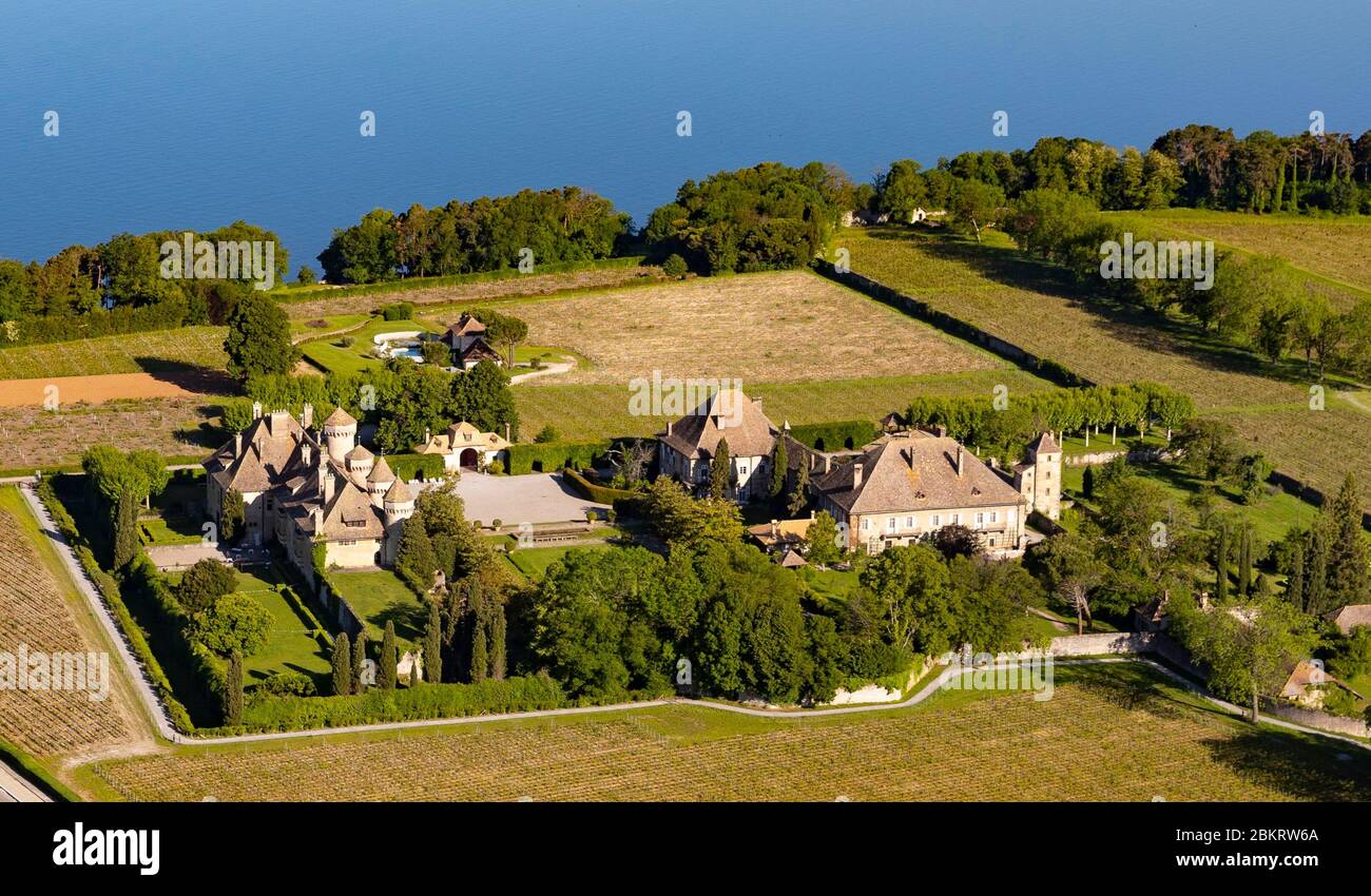 Frankreich, Haute-Savoie, Chablais, Thonon les Bains, das Schloss Ripaille (Luftaufnahme) Stockfoto