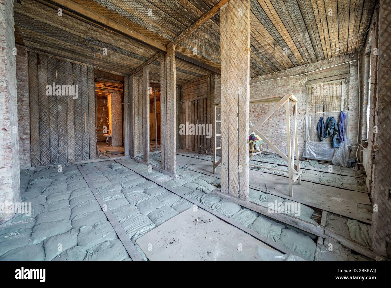 Baustelle Haus oder Wohnung ist im Bau, Umbau, Renovierung, Restaurierung Stockfoto