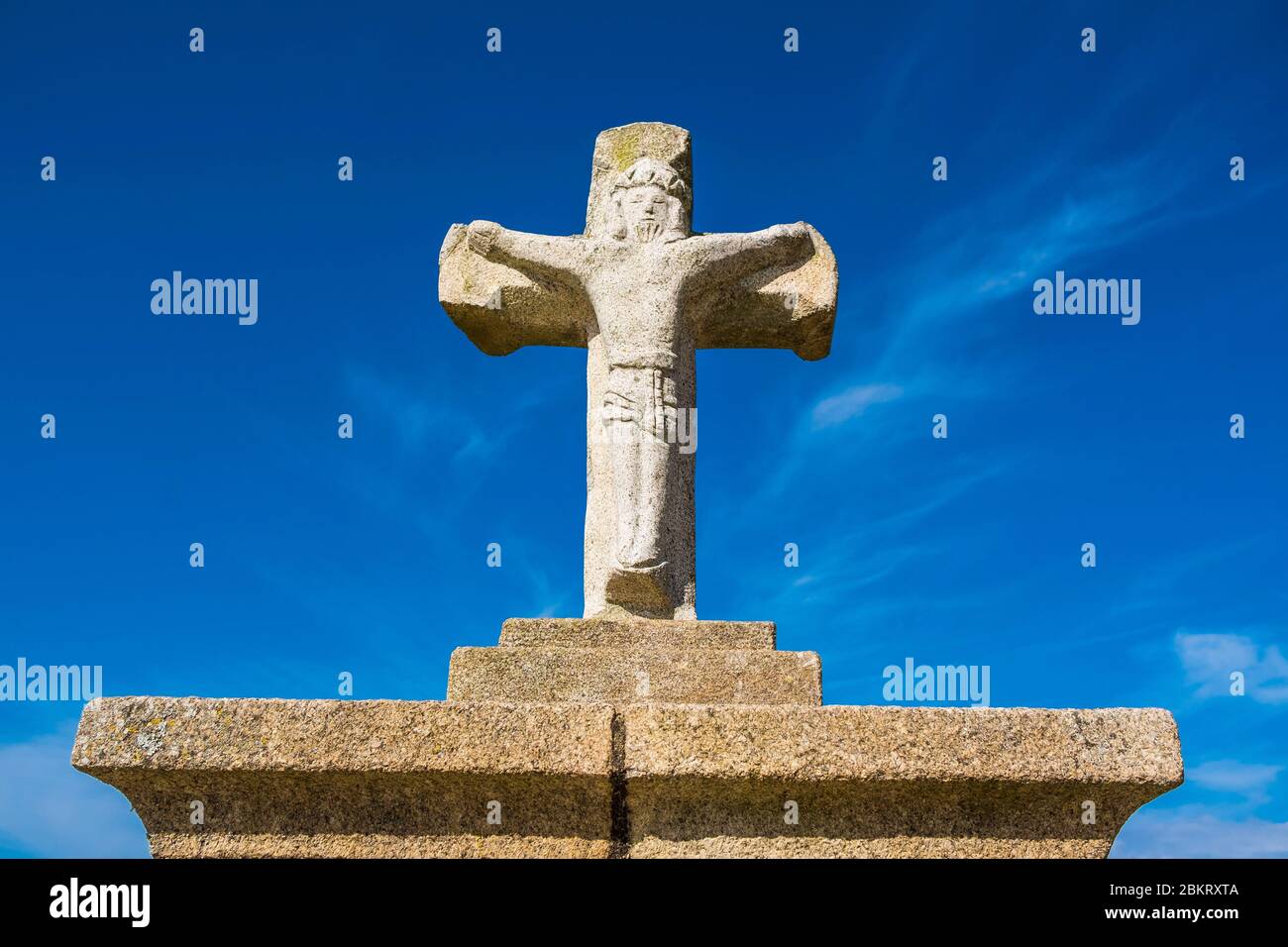 Frankreich, Morbihan, Le Faou?t, Kreuz der Sainte-Barbe Kapelle Stockfoto