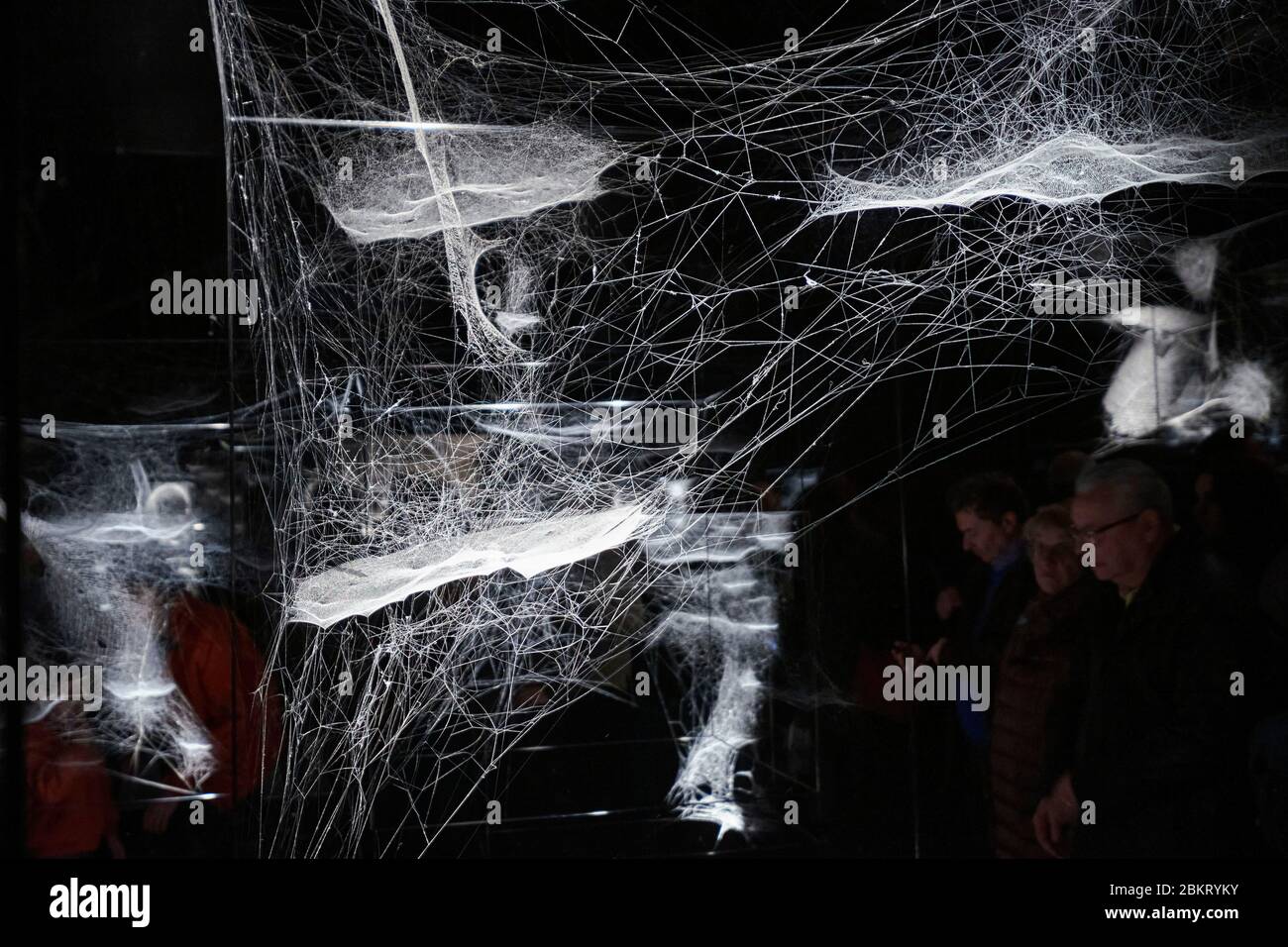 Frankreich, Paris, Palais de Tokyo, On Air Ausstellung des Künstlers Tomas Saraceno, Spinnennetze bilden die Arbeit Netze von AT-Zelt (s) Ion Stockfoto