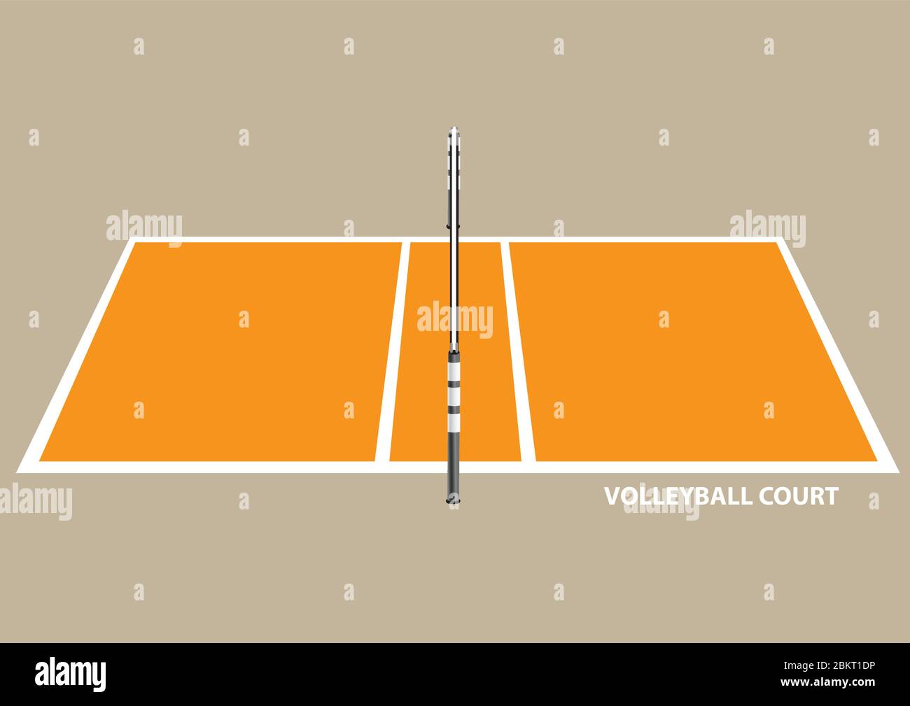 Vektor-Illustration eines Volley-Ball-Platz mit Netz isoliert auf braunem Hintergrund. Stock Vektor