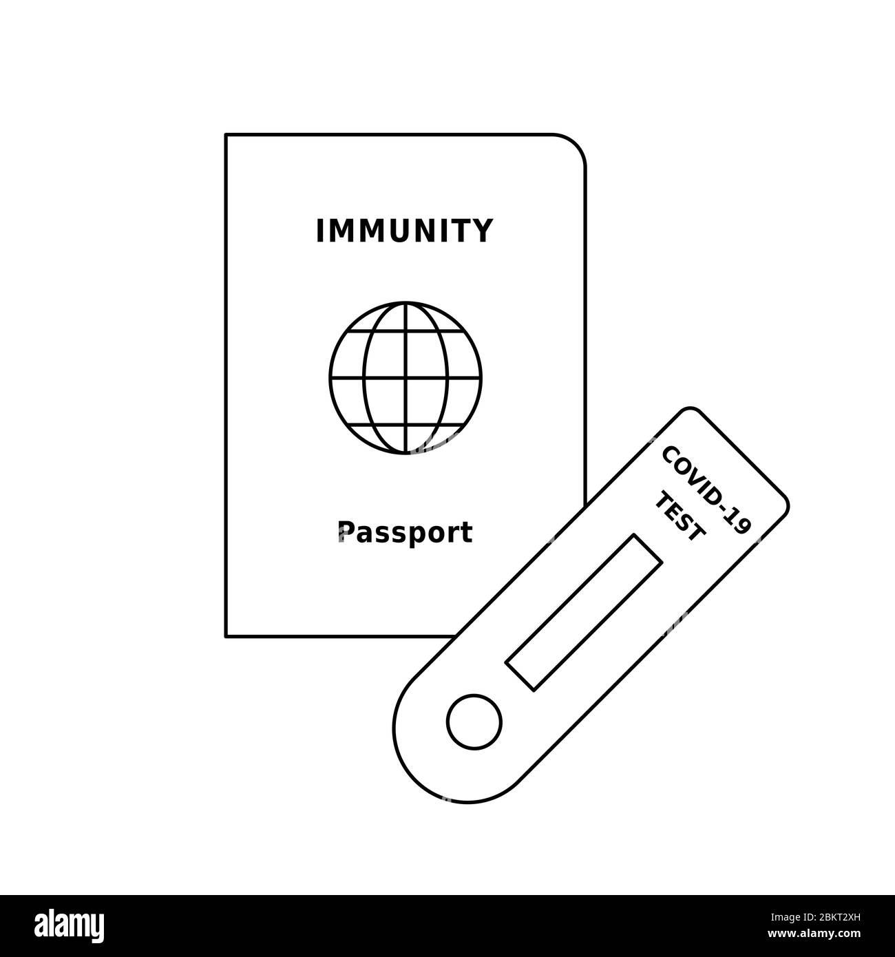 Konzept des Immunity Passes. Identifikationsdokument mit schnellem COVID-19 Test. Coronavirus schnelle Diagnose an Grenzen. Zertifikat ohne Risiko. Vektor Stock Vektor