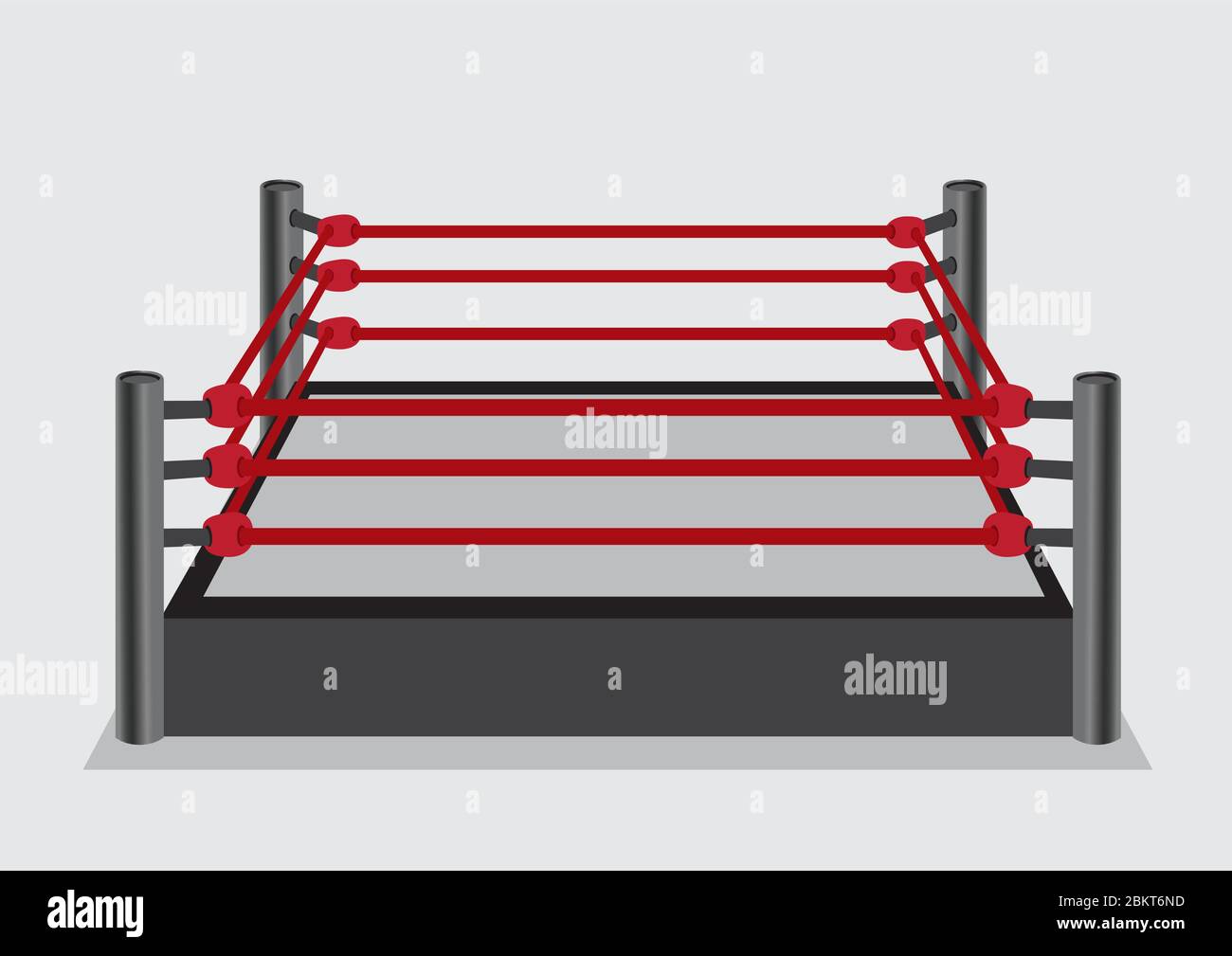 Vektor-Illustration von Ringring mit erhöhten Bühne Plattform von roten Ringseilen und Stahl Ringpfosten in Perspektive Seitenansicht isoliert umgeben Stock Vektor