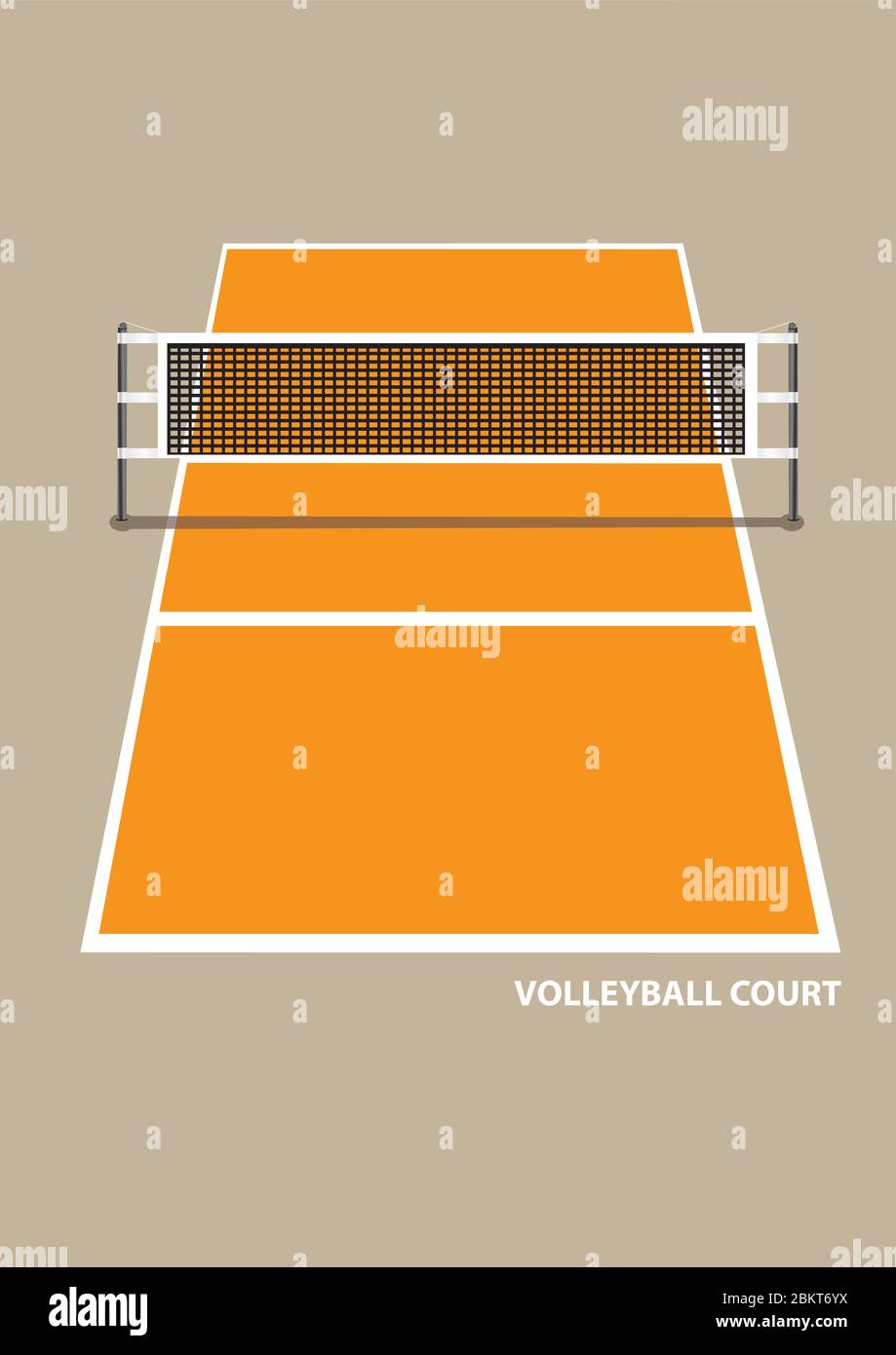 Vektor-Illustration eines Volley-Ball-Court mit Netz in der Höhe Ansicht von einem Ende isoliert auf braunem Hintergrund. Stock Vektor