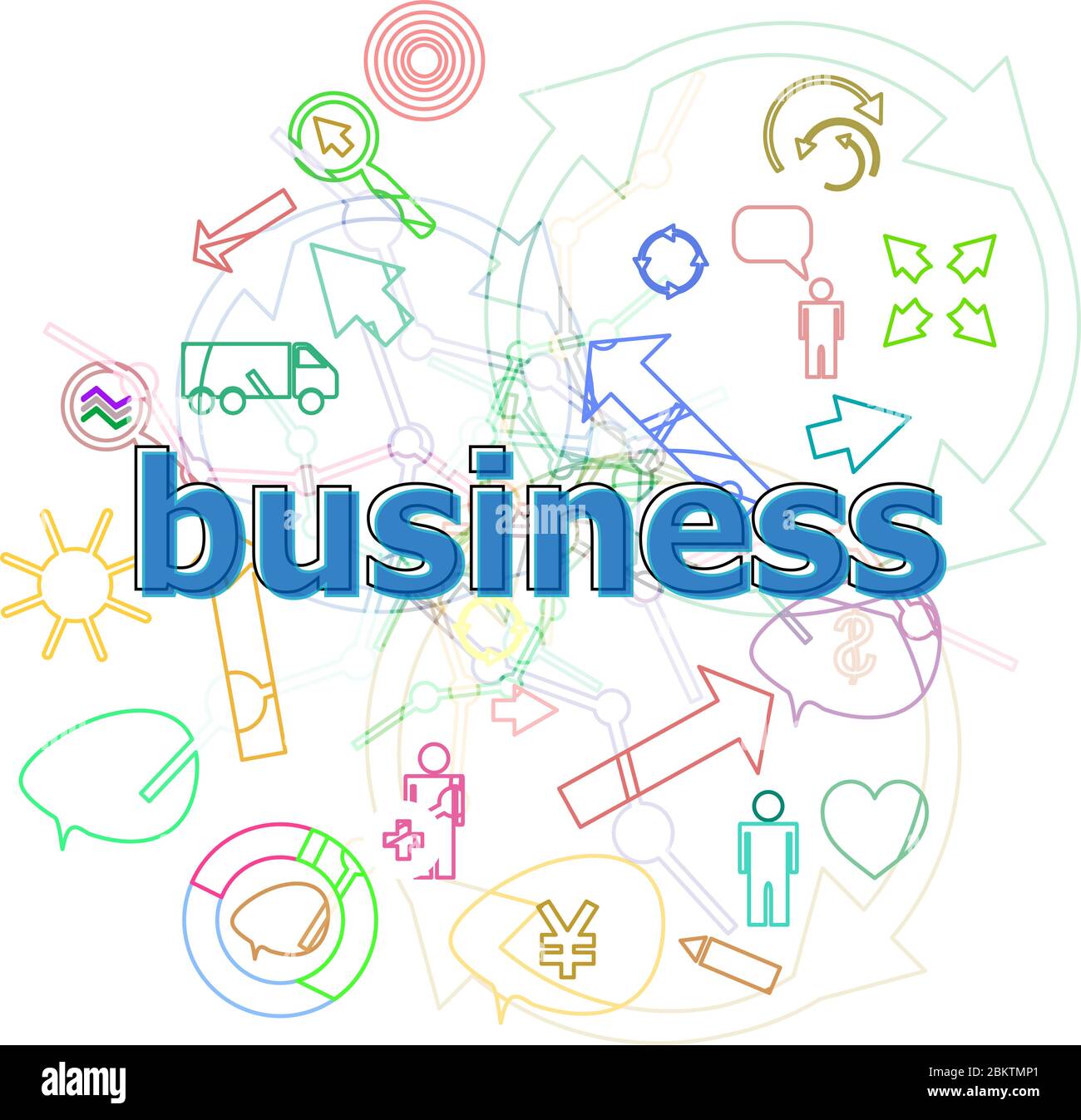 Text Business. Geschäftskonzept . Einfache Infografiken dünne Linie Symbole gesetzt Stockfoto