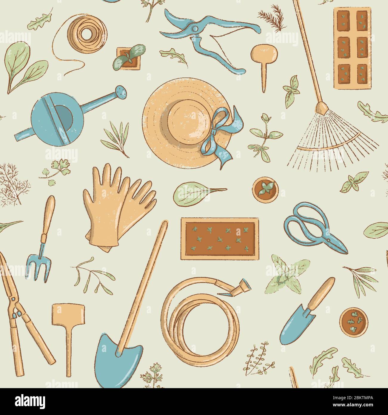 Top-Ansicht Garten Symbol nahtlose Muster gesetzt. Sammlung von nützlichen Gartenbau Werkzeuge Spaten, Hut usw. Stock Vektor Top-Ansicht Garten Symbol nahtlose Muster gesetzt. Sammlung von nützlichen Gartenbau Werkzeuge Spaten, Hut usw. Stock Vektor