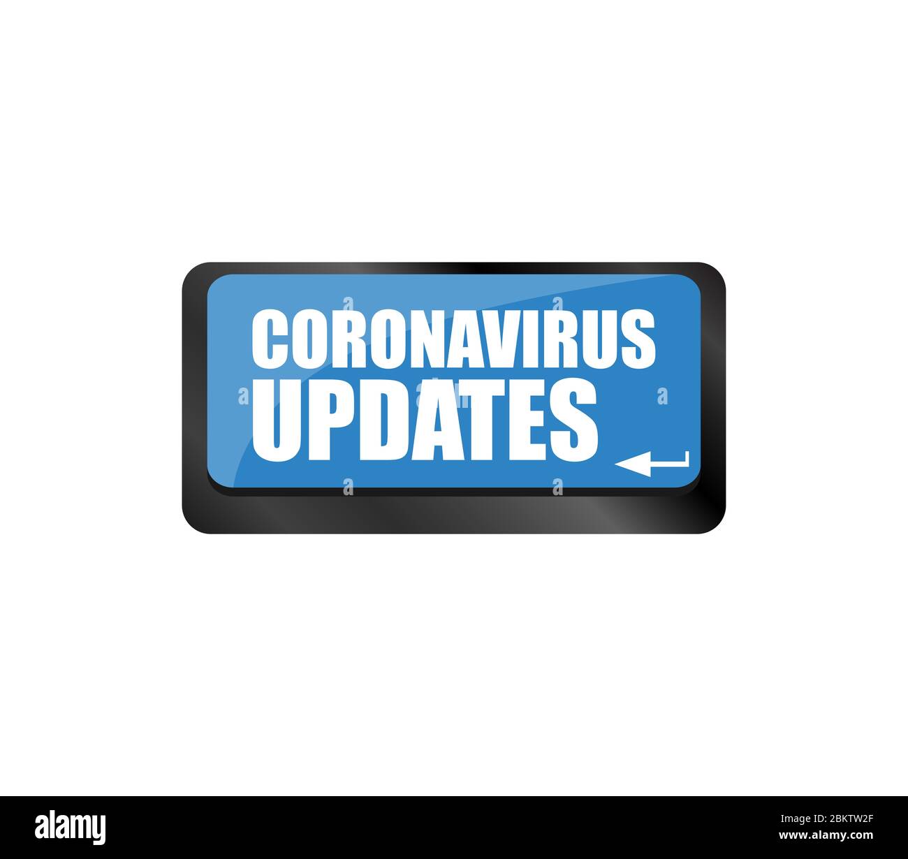 Computertastatur mit einer Taste und der Meldung Coronavirus Updates. Coronavirus-Krankheit COVID-19 Stockfoto
