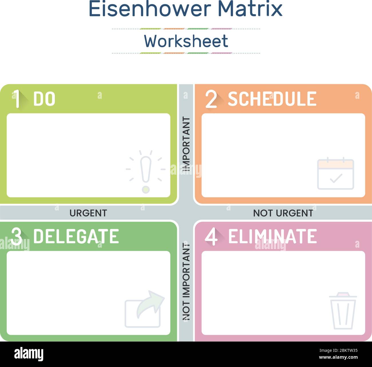 Eisenhower Matrix, dringende wichtige Matrix, Aufgabe priorisieren, Aufgabenmanagement, Projektmanagement, Prozess-Infografiken Stock Vektor