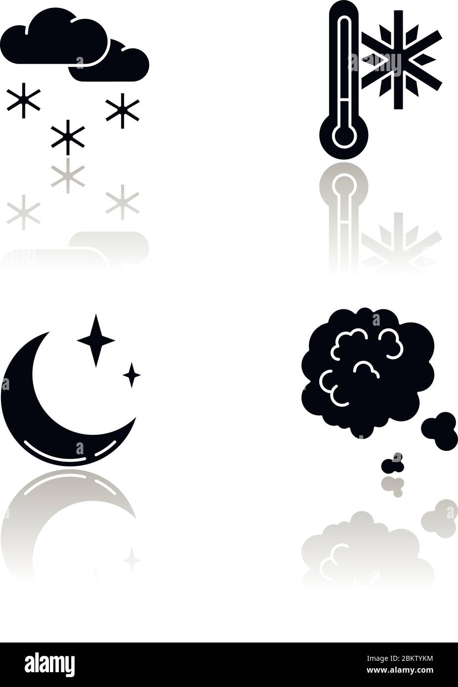 Meteorologische Vorhersage Drop Shadow schwarze Glyph Symbole gesetzt Stock Vektor