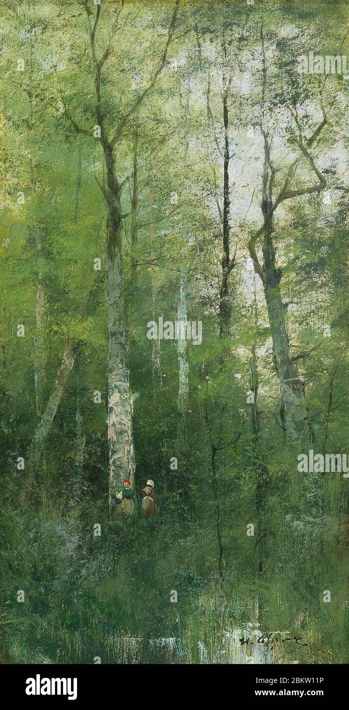 Hyppolyte Alizone - Waldstück mit figürlicher Staffage. Stockfoto