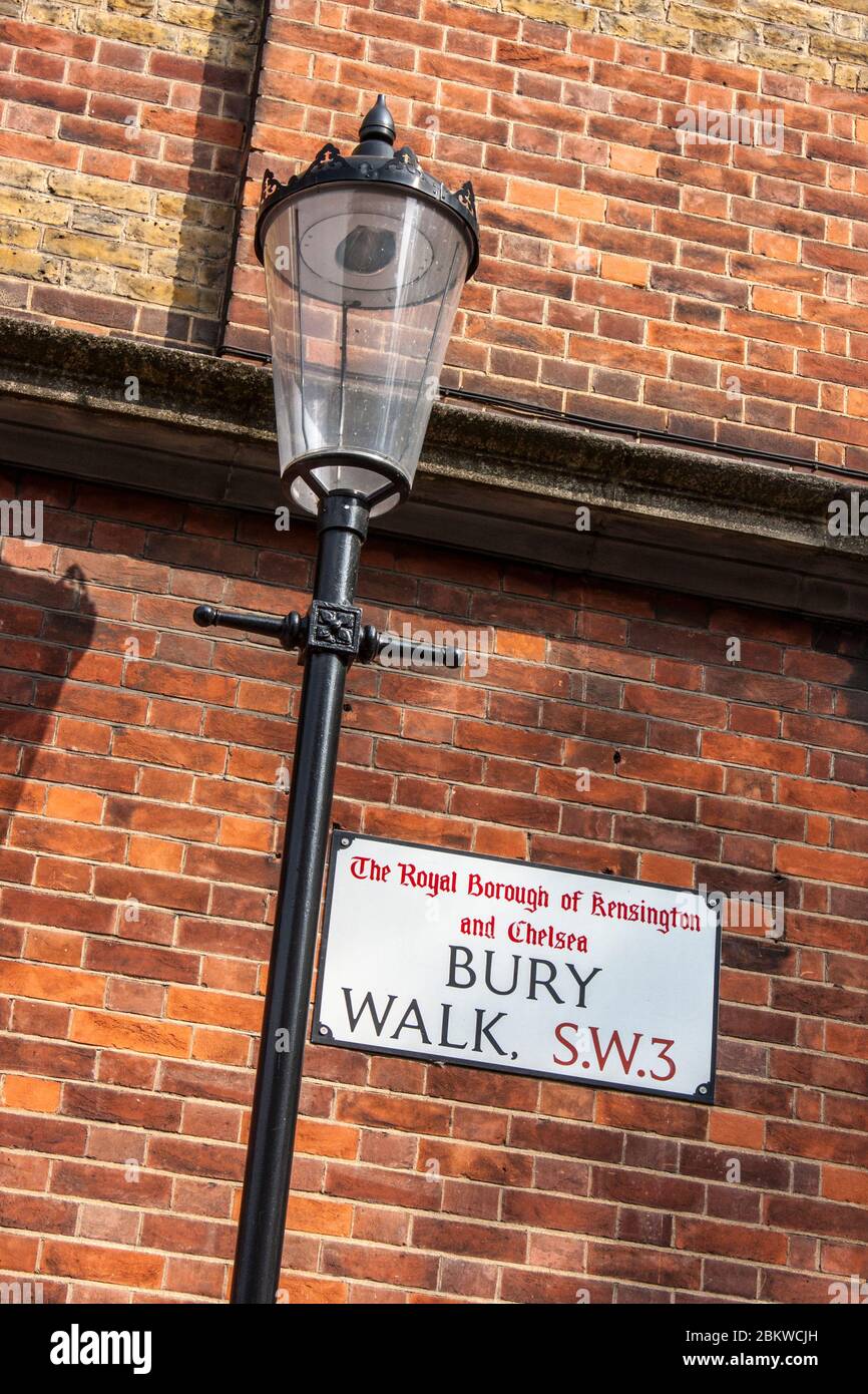 Bury Walk S.W.3 Straßenschild, London Stockfoto