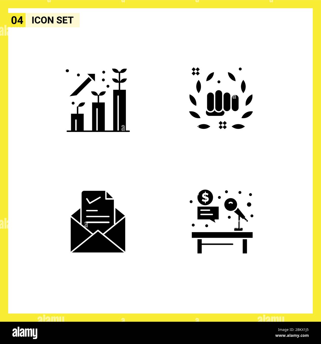 Modernes Set von 4 Solid Glyphen Piktogramm von Unternehmen, Mail, Gewinn, Punch, Job editierbar Vektor Design-Elemente Stock Vektor