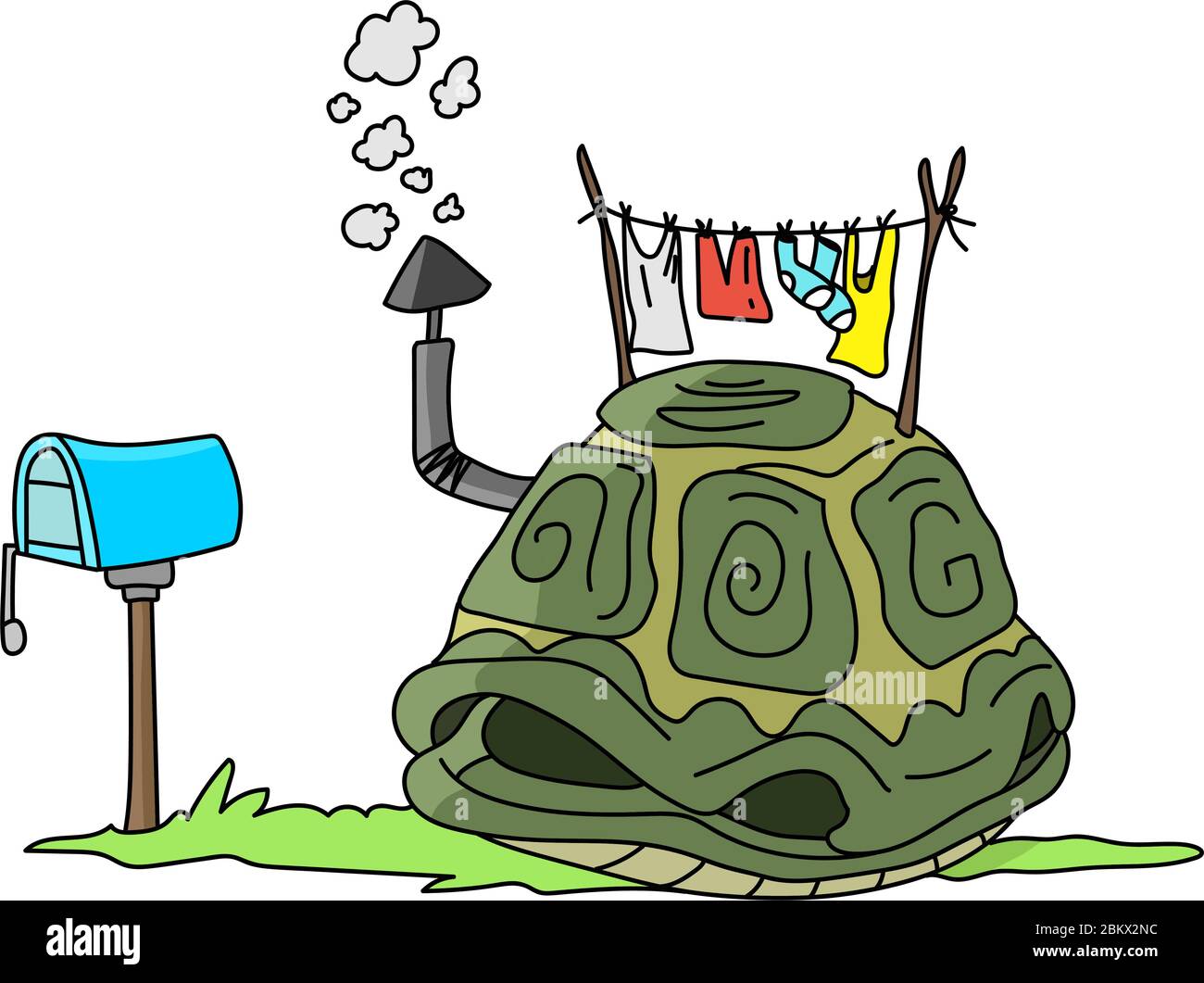 Cartoon Schildkröte Shell wie ein Haus mit einem rauchenden Kamin auf der Oberseite Vektor-Illustration Stock Vektor