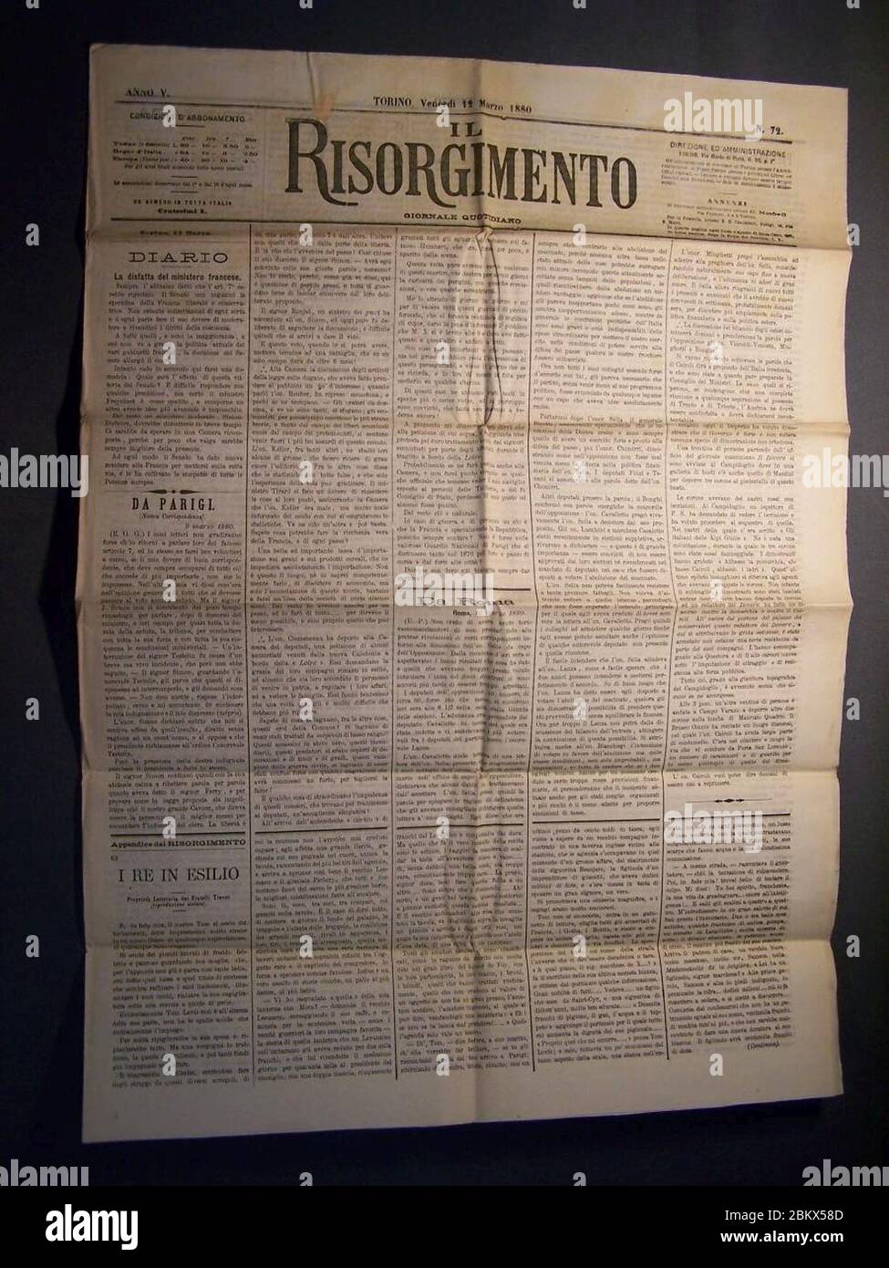 Il Risorgimento del 12 marzo 1880. Stockfoto